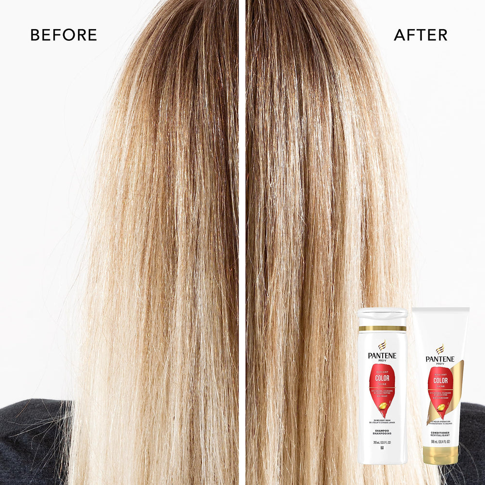 Pantene Radiant Color Shine conditioner bottle delivers color-safe moisture and shine.