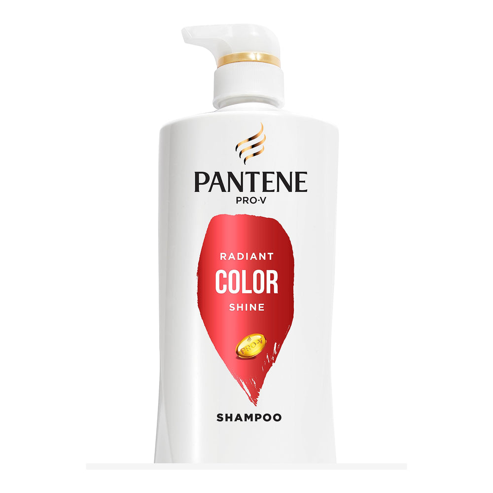 Pantene Radiant Color Shine shampoo bottle front shows color-safe shine.