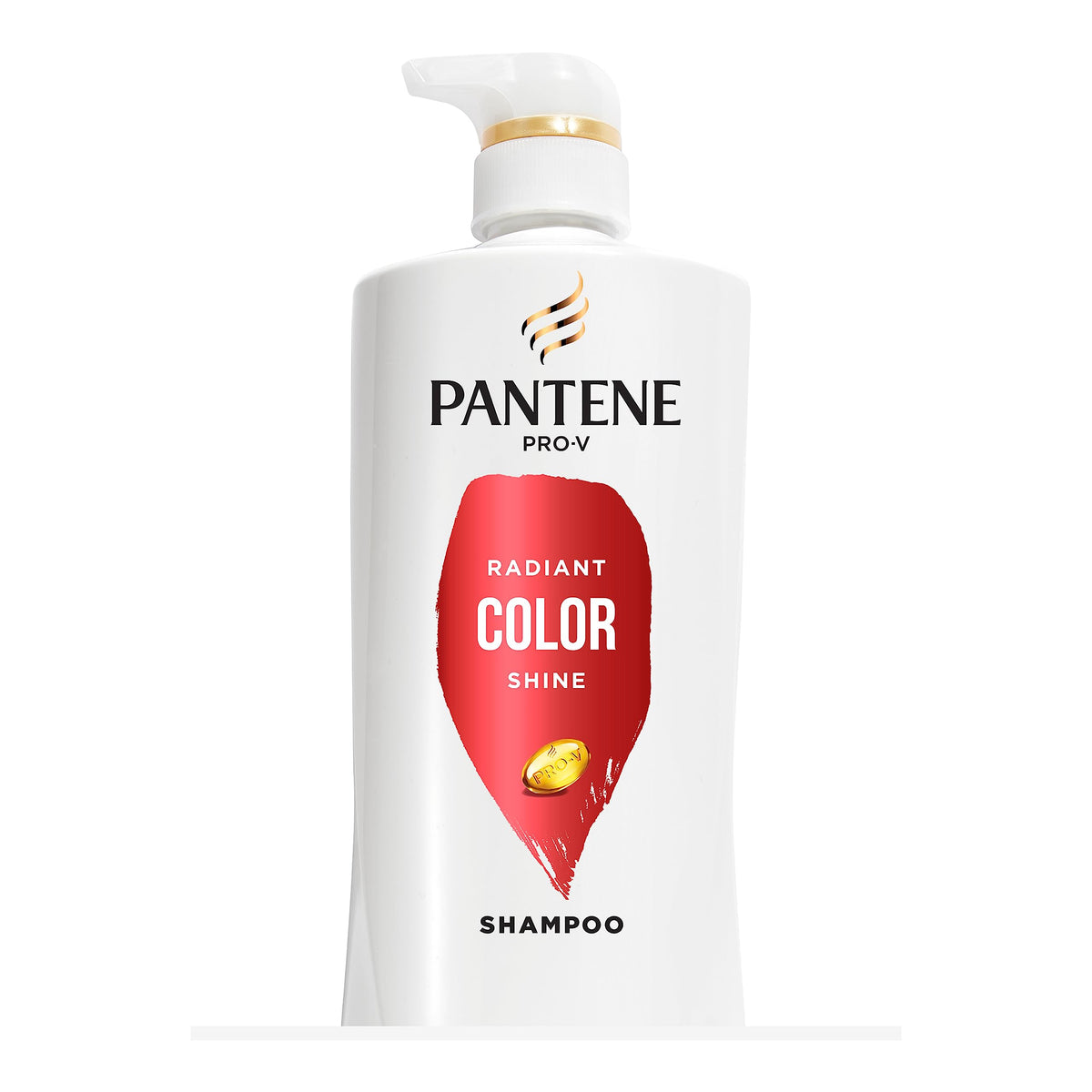 Pantene Radiant Color Shine shampoo bottle front shows color-safe shine.