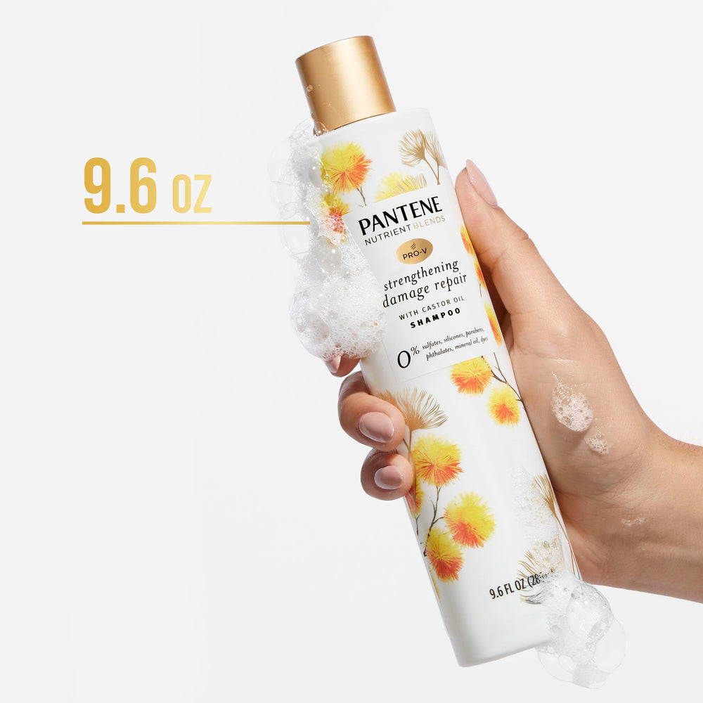 Pantene shampoo bottle in shower scene suggests easy daily cleansing routine.