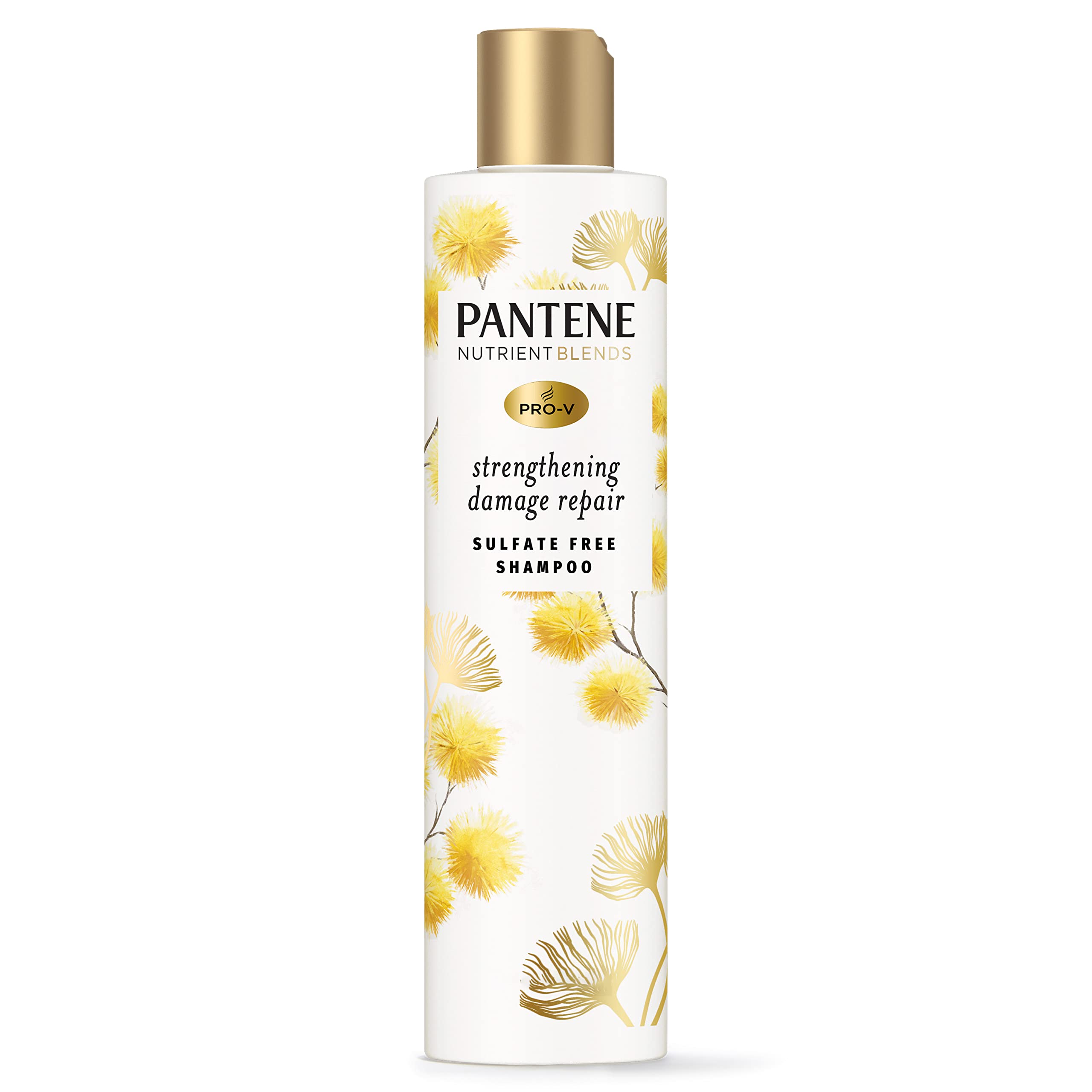 Pantene sulfate-free shampoo bottle showing gentle cleanse for color-treated hair.
