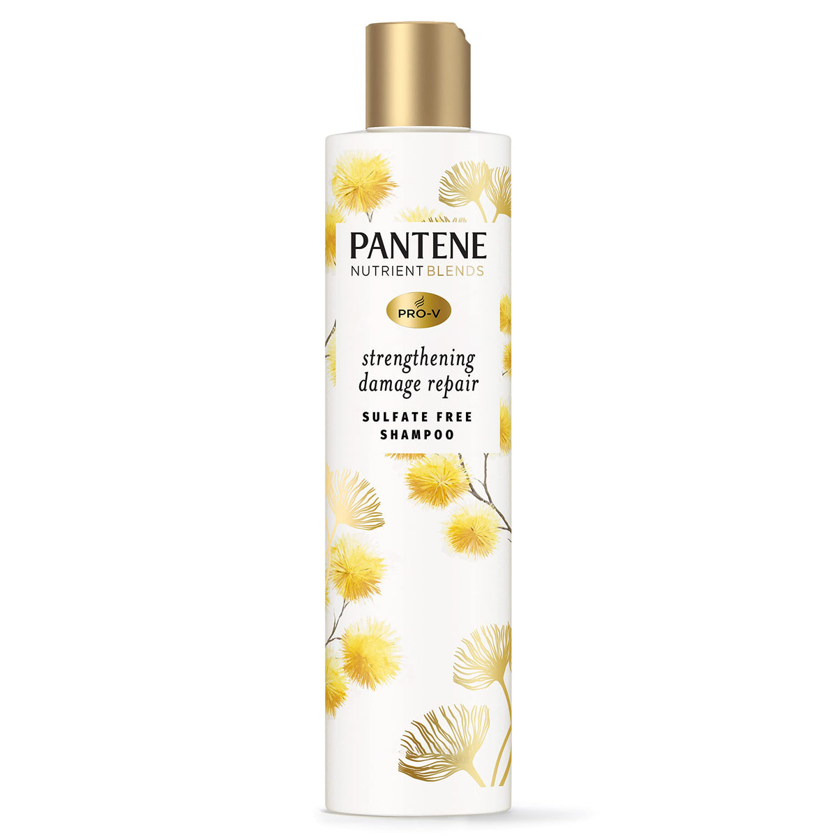 Pantene sulfate-free shampoo bottle showing gentle cleanse for color-treated hair.