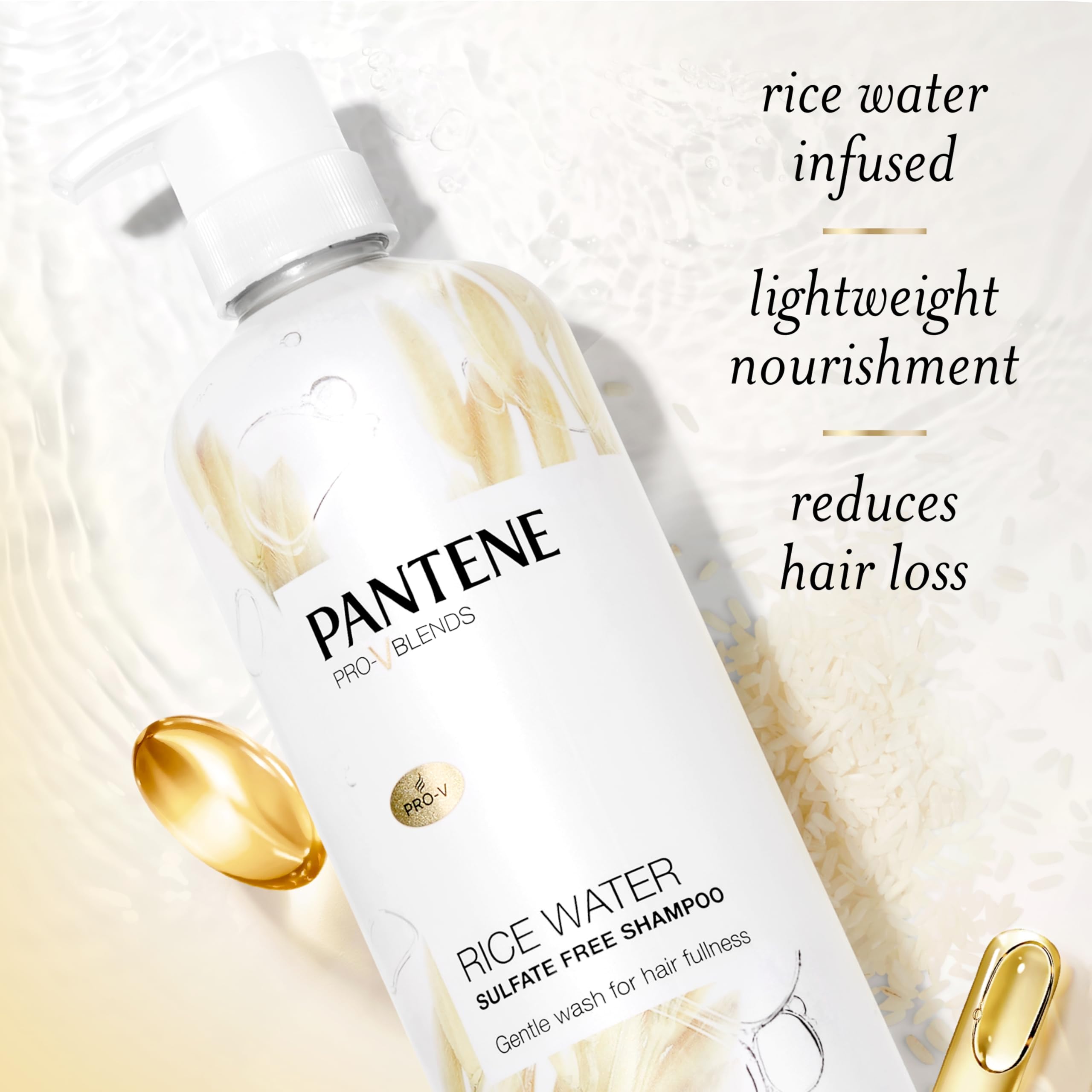 Pantene volume-boost shampoo in hand suggests fuller-looking hair after wash.