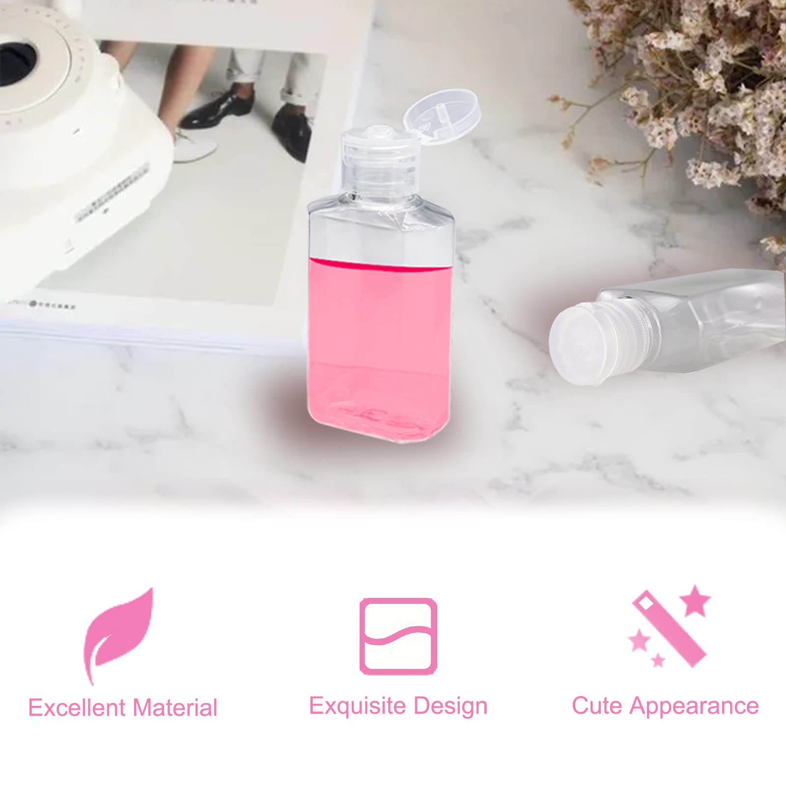 Botellas claras para cosméticos o lociones, tamaño práctico de 60 ml.