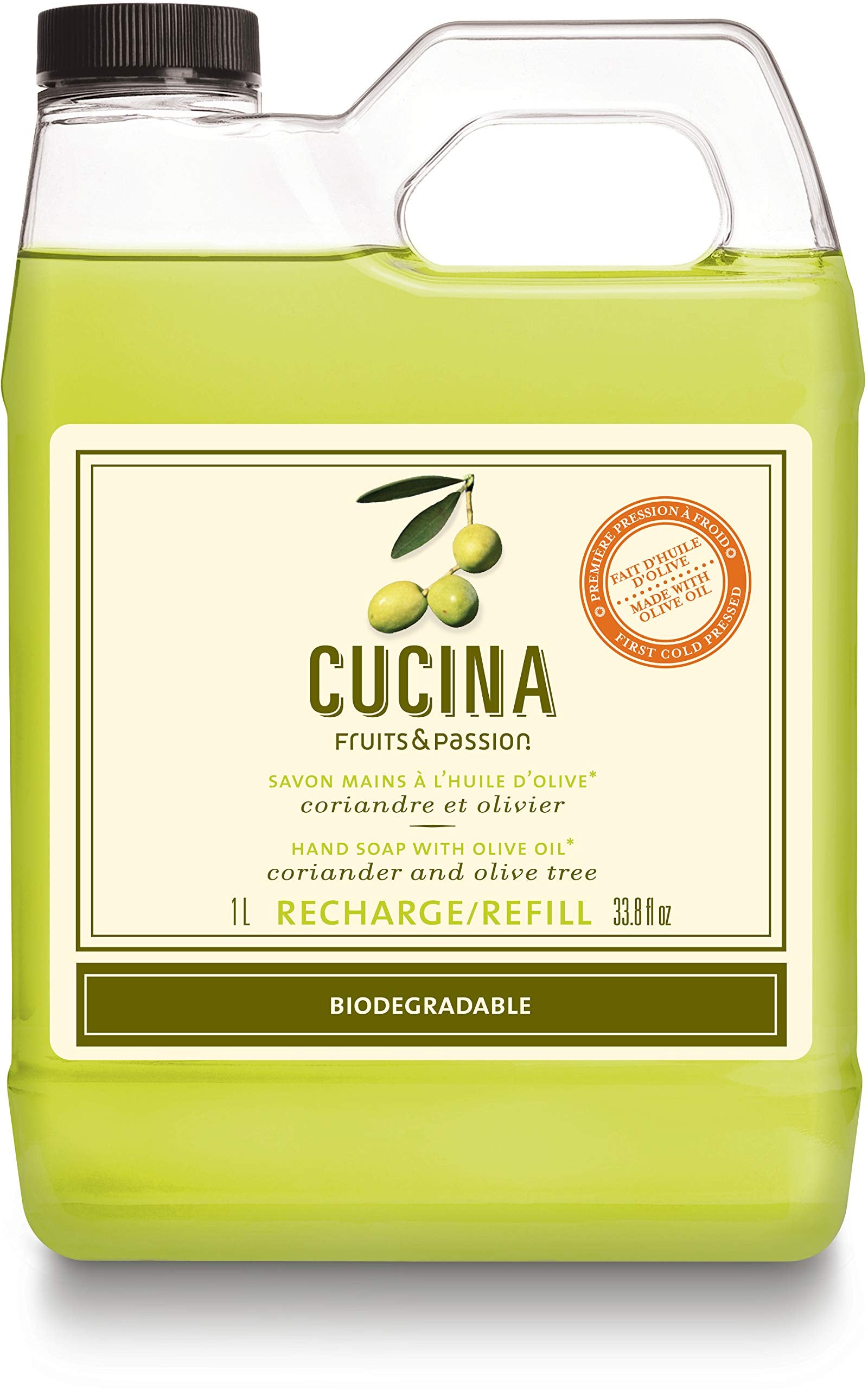 PANZERR Cucina coriander-olive-tree bottle with Mediterranean aroma for kitchen handwashing rituals.