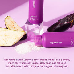 Papa Recipe Eggplant Enzyme Powder Cleanser bottle close-up emphasizing low pH formula