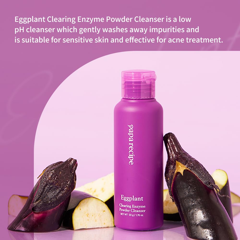Papa Recipe Eggplant Enzyme Powder Cleanser jar close-up showing texture and product