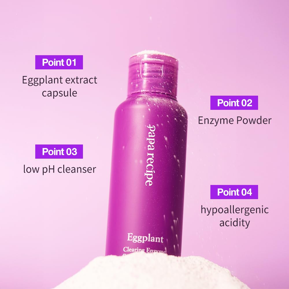 Papa Recipe Eggplant Enzyme Powder Cleanser texture close-up showing exfoliating particles