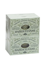 Papoutsanis unscented olive oil castile bar soap close-up on clean hands for sensitive skin.