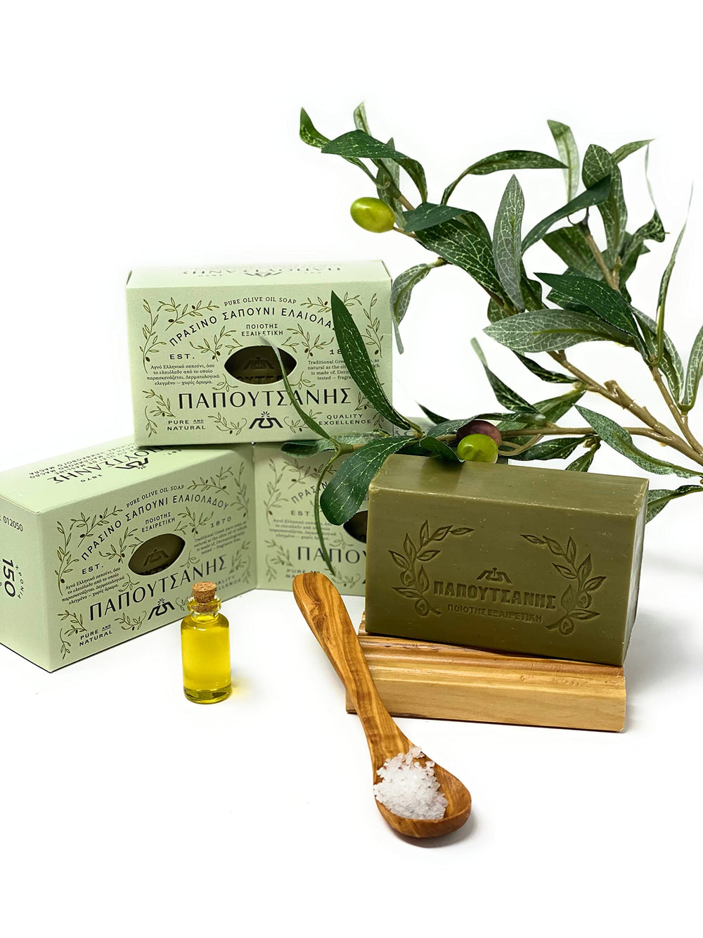 Papoutsanis castile bar soap shown in morning routine for gentle cleansing.