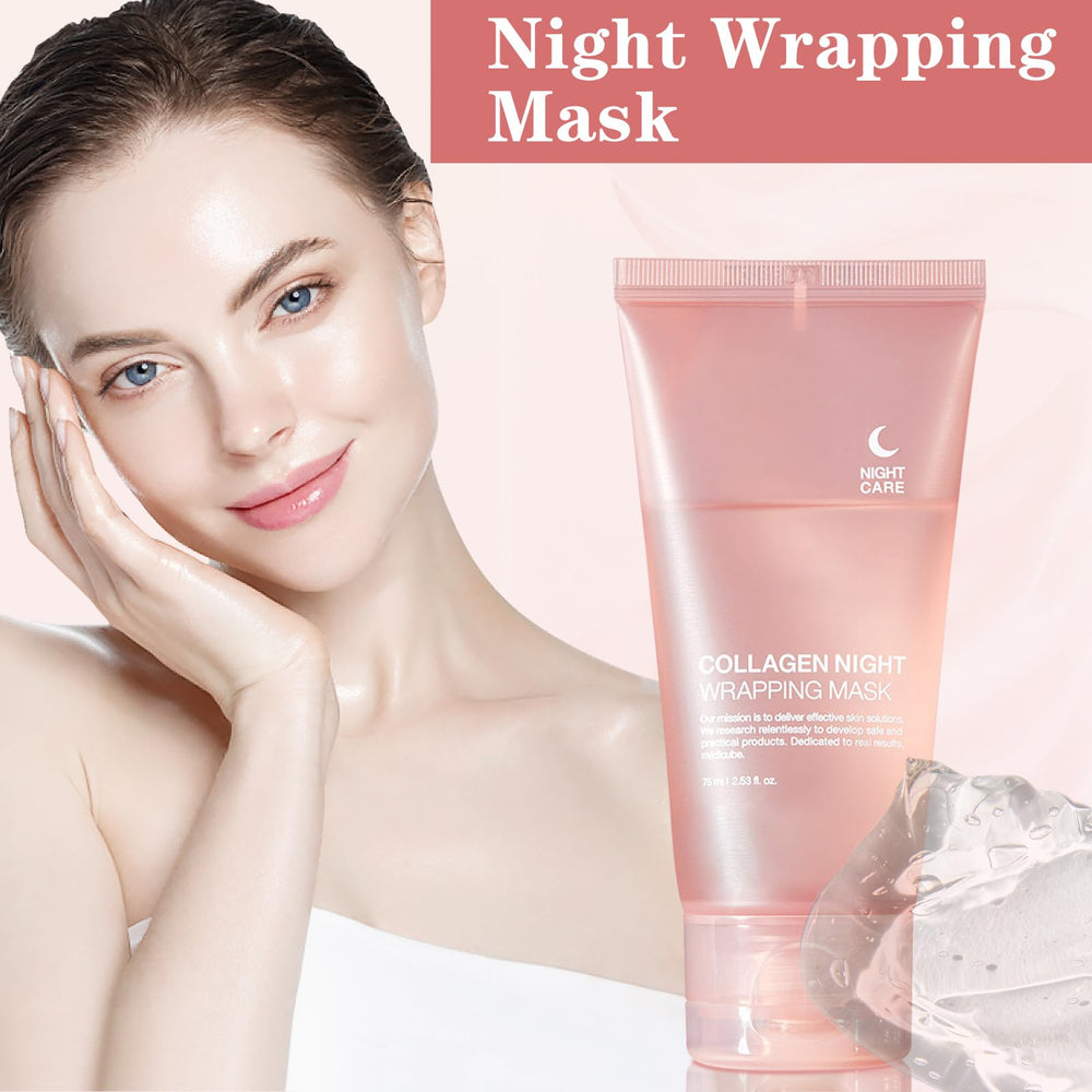 PAQIMAN collagen night-wrapping mask closeup texture suggests deep hydration and elasticity.