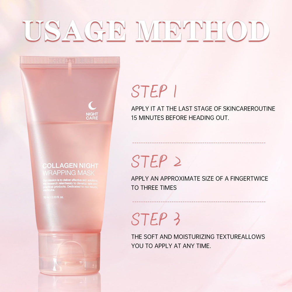PAQIMAN collagen night-wrapping mask morning skin reveal shows refreshed hydration.