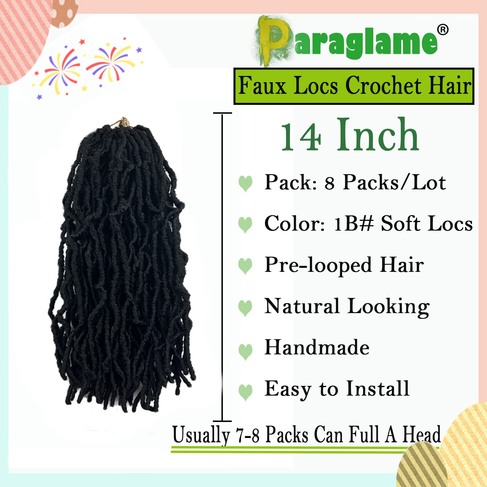 Paraglame Short Faux Locs 14inch curly-wave texture for versatile styling.