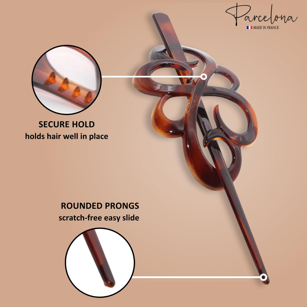 Parcelona bun cover shown on hair in a practical styling demo