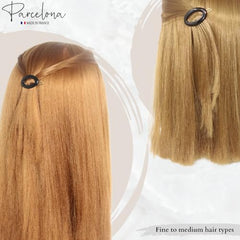 Parcelona eggie oval shell mini-barrette angled view, secure hold for delicate strands.