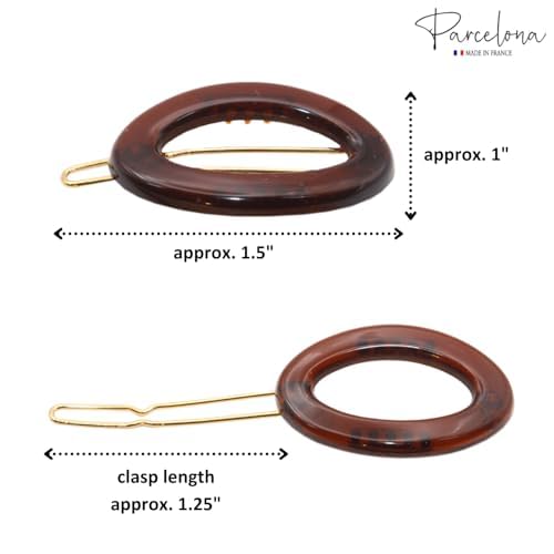 Parcelona hair styling demo shows pull-back with tiny barrette for quick tidy.