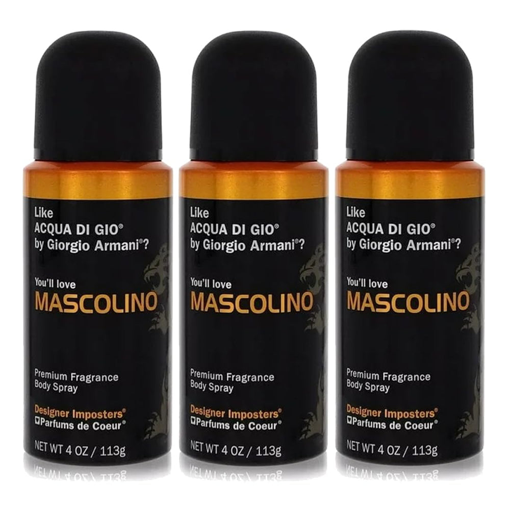 Parfums De Coeur Mascolino Bod Man bottle highlights citrus and vanilla for everyday office confidence.