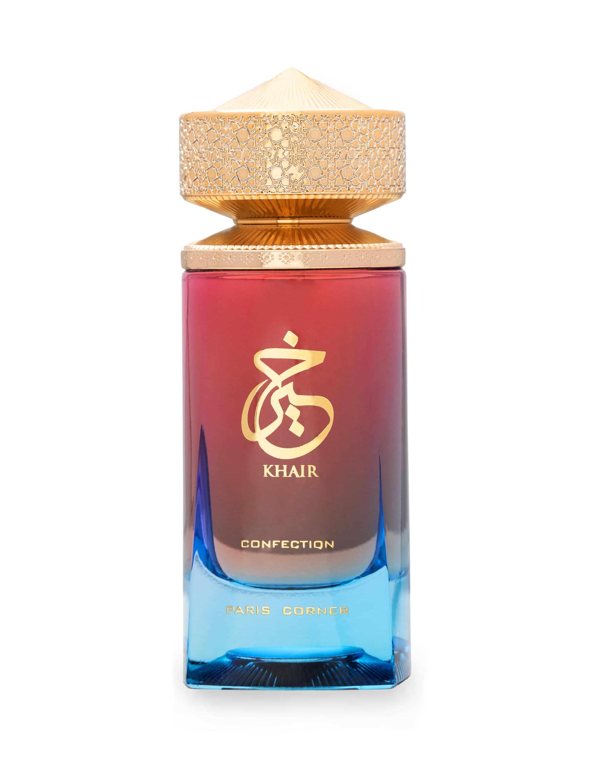 Paris Corner Khair Confection bottle close-up highlights a luxurious, long-lasting fragrance for daily confidence.