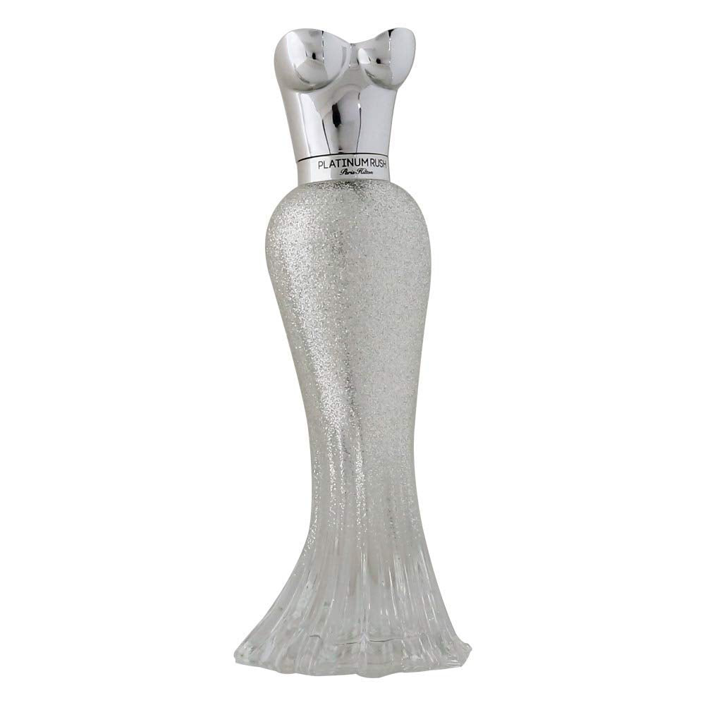 Paris Hilton Platinum Rush bottle front shows a sleek, versatile day-to-night fragrance.