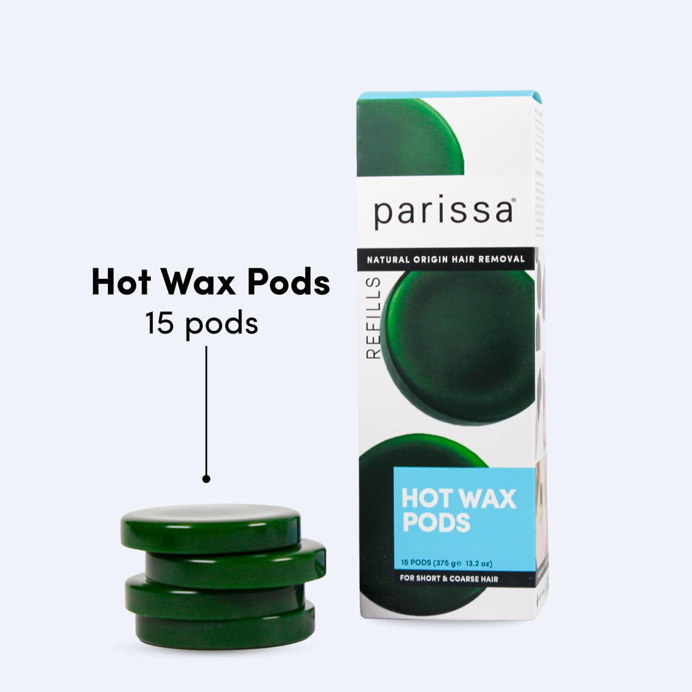 Parissa hard wax refill pods melting into warmer demonstrates easy, mess-free application.
