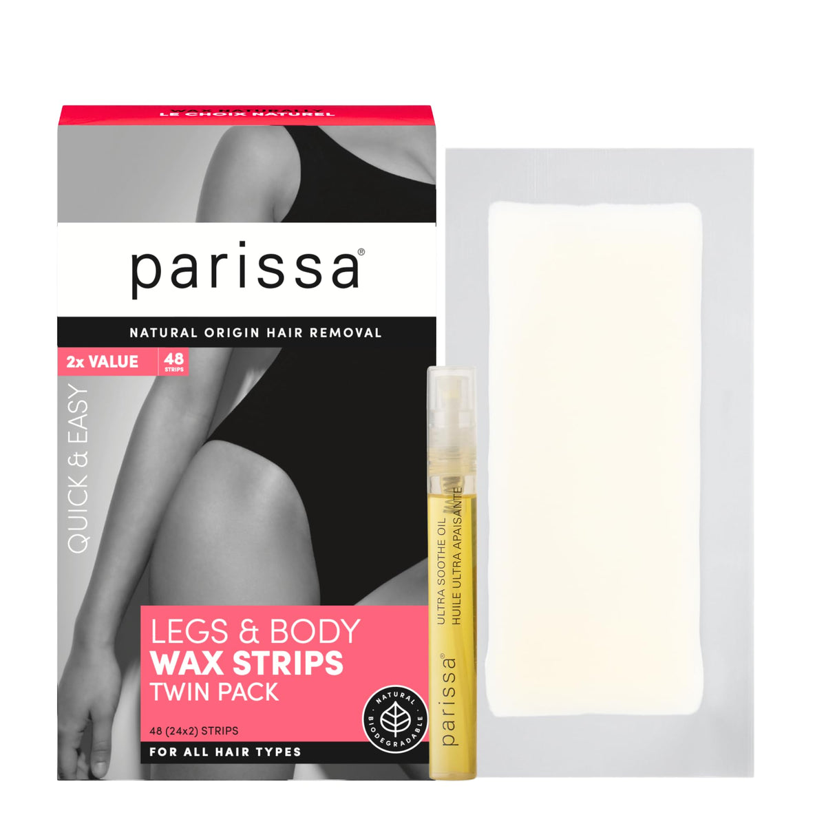 Parissa natural legs & body wax strips pack for quick at-home waxing.