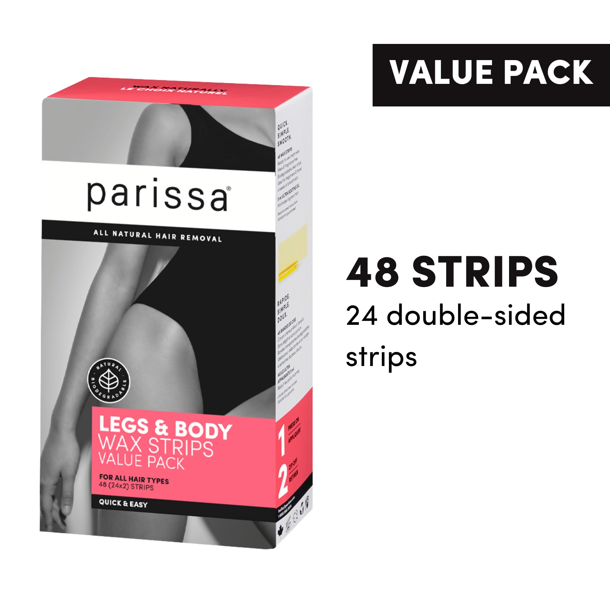 Parissa ready-to-use double-sided wax strips simplify beginner waxing.