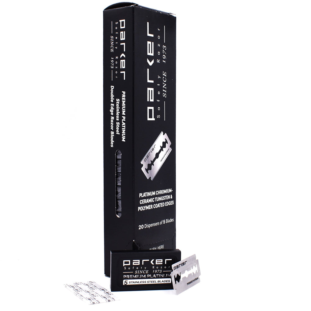 Parker 100-count blades dispenser packaging highlights bulk value and blade storage.