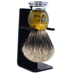 Parker 3-Band Pure Badger Brush with faux-horn handle forms rich lather for a smooth prep.