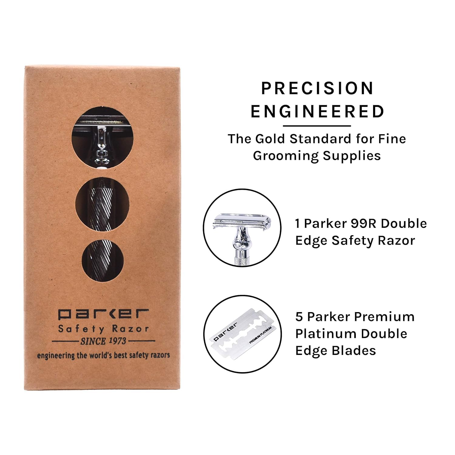 Parker 99R chrome-brass design supports eco-conscious, long-lasting grooming.