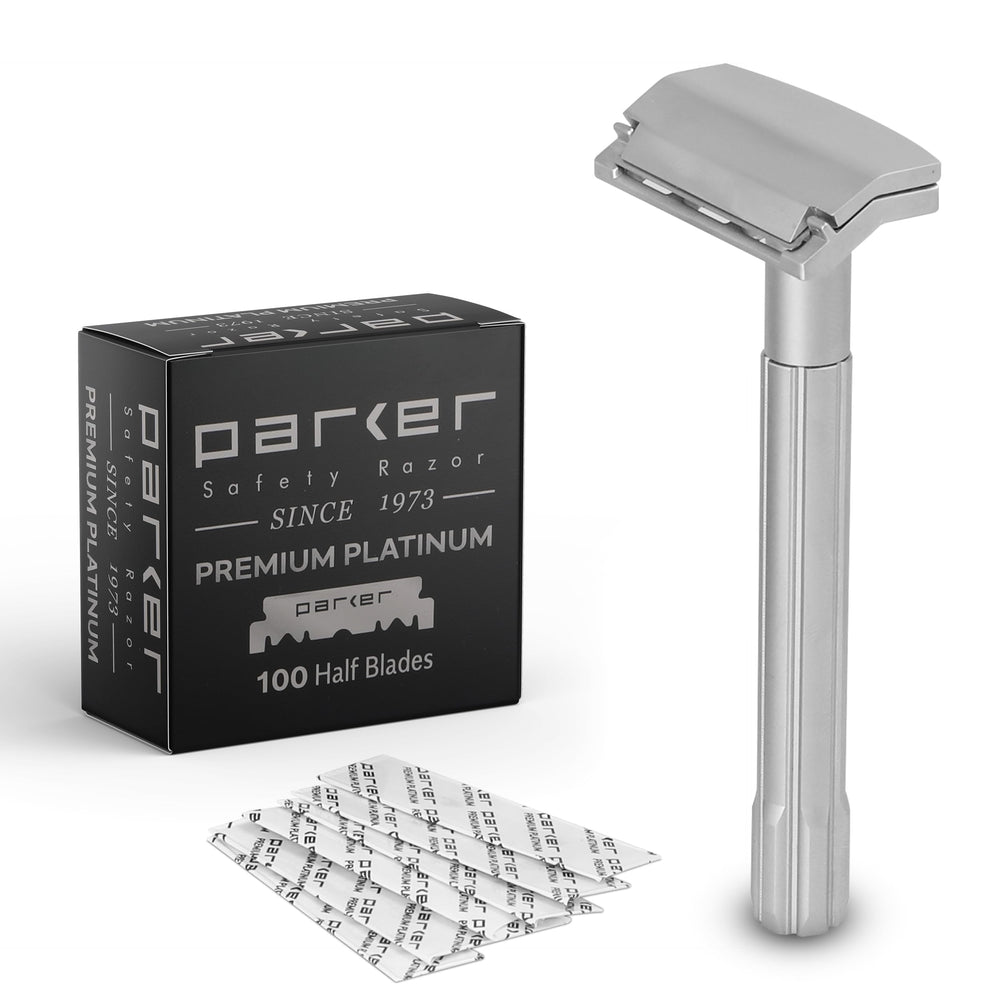 Parker SoloEdge magnetic head close-up for effortless blade loading and precise shaves.