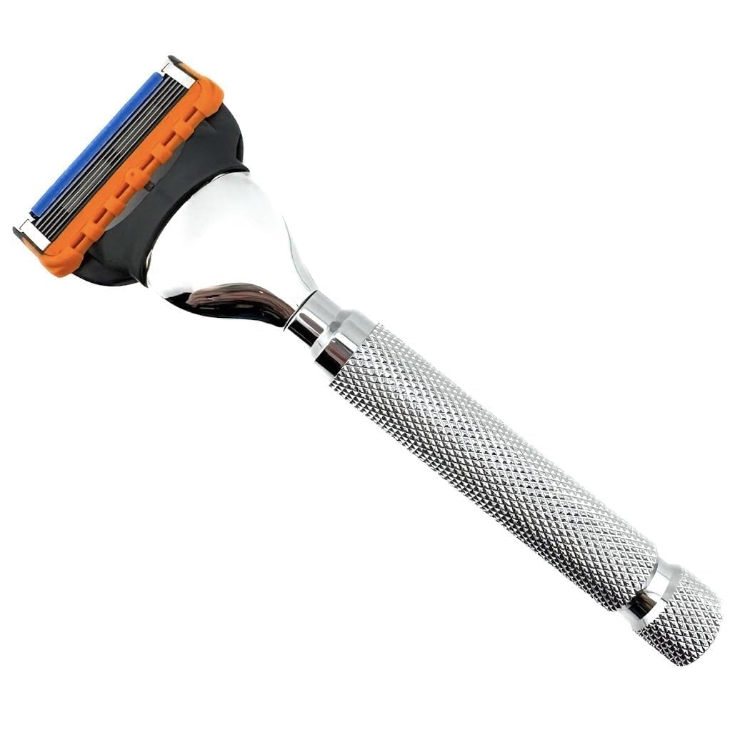 Parker weighted-handle close-up for balanced, smoother shave.
