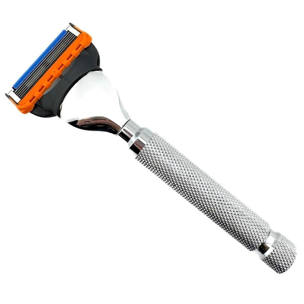 Parker weighted-handle close-up for balanced, smoother shave.