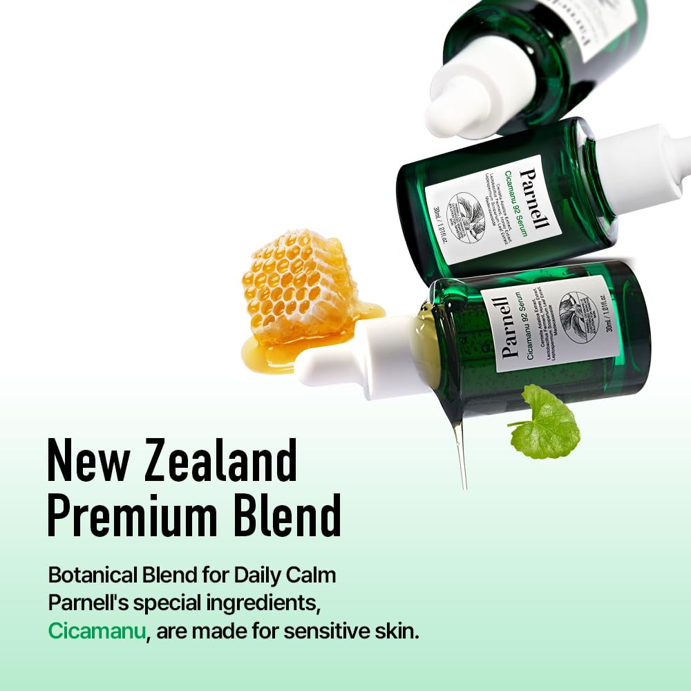 Parnell Cicamanu 92 Serum ingredients Centella Asiatica shown for calming skin