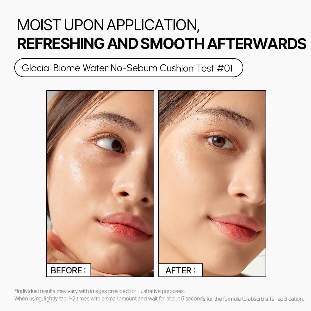 Parnell Glacial Biome Water No-Sebum Cushion matte finish on skin close-up.