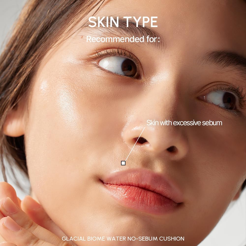 Parnell Glacial Biome Water No-Sebum Cushion smooths texture with hydrating feel.