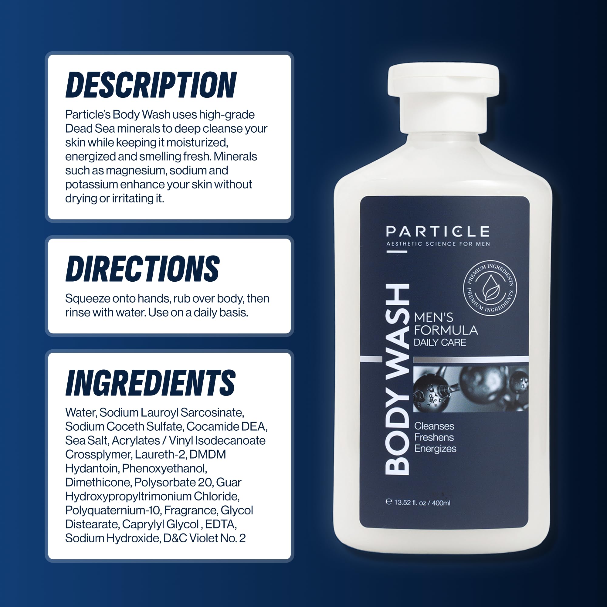 Particle collection for men grooming line shown as part of a complete routine