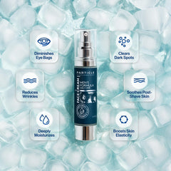 Particle Face Cream label close-up shows neutral formula for layering with other products