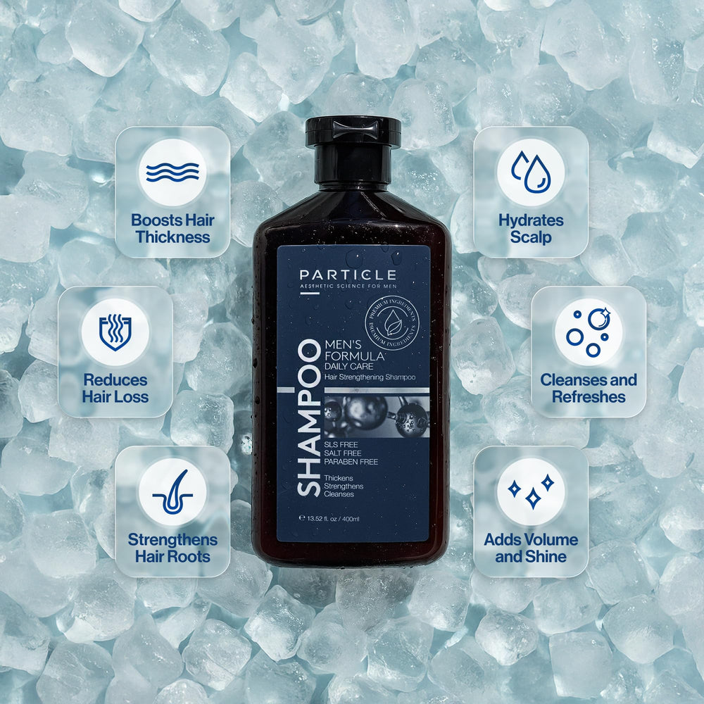 Particle Hair Thickening Shampoo lather close-up showing rich foam and biotin-rich formula benefits.