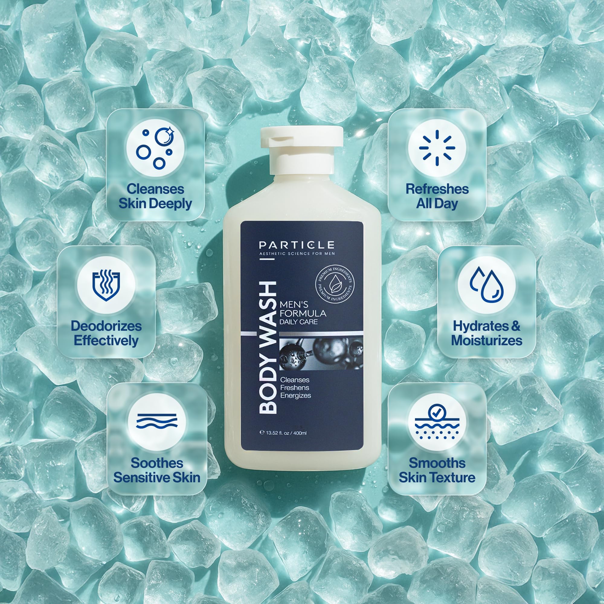 Particle Men’s Body Wash foamy lather ready for a refreshing shower