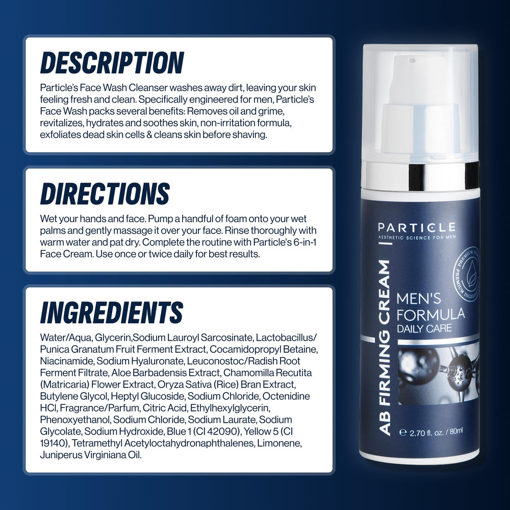 Particle Mens Face Wash pump-dispense enables easy, controlled application during busy mornings.