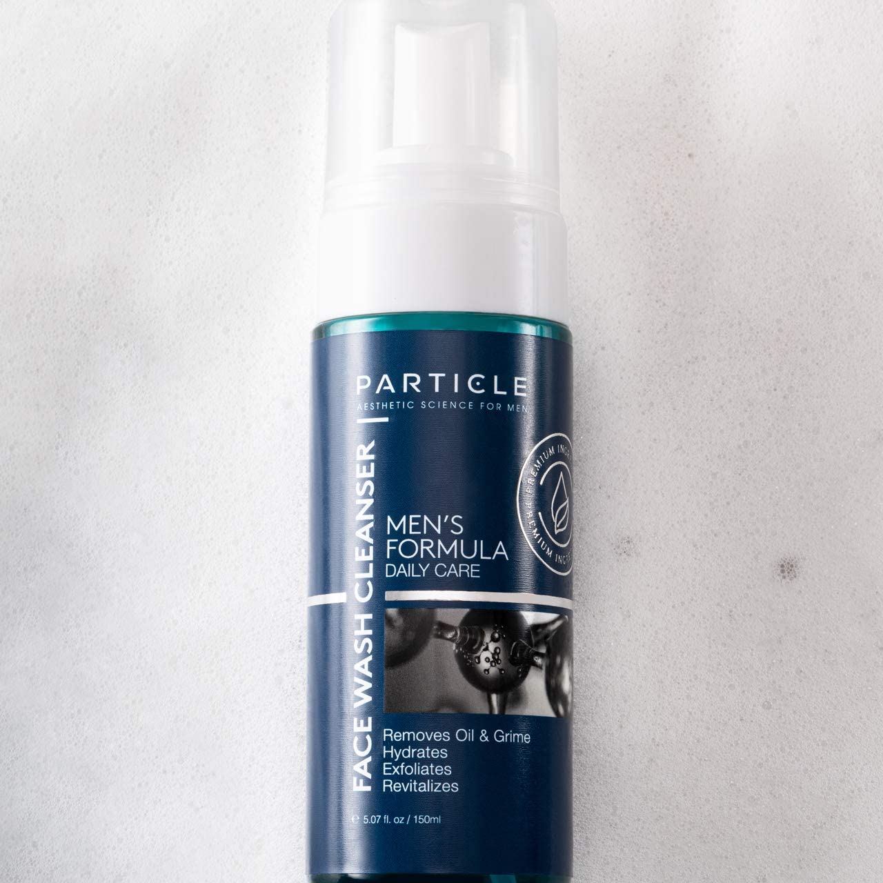 Particle Mens Face Wash shower-sink use illustrates flexible routine at home or gym.