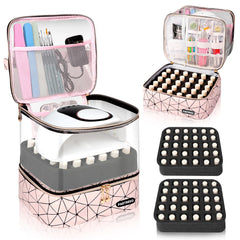 Partreko clear nail polish organizer in pink showcases 60-bottle capacity for home or travel storage.