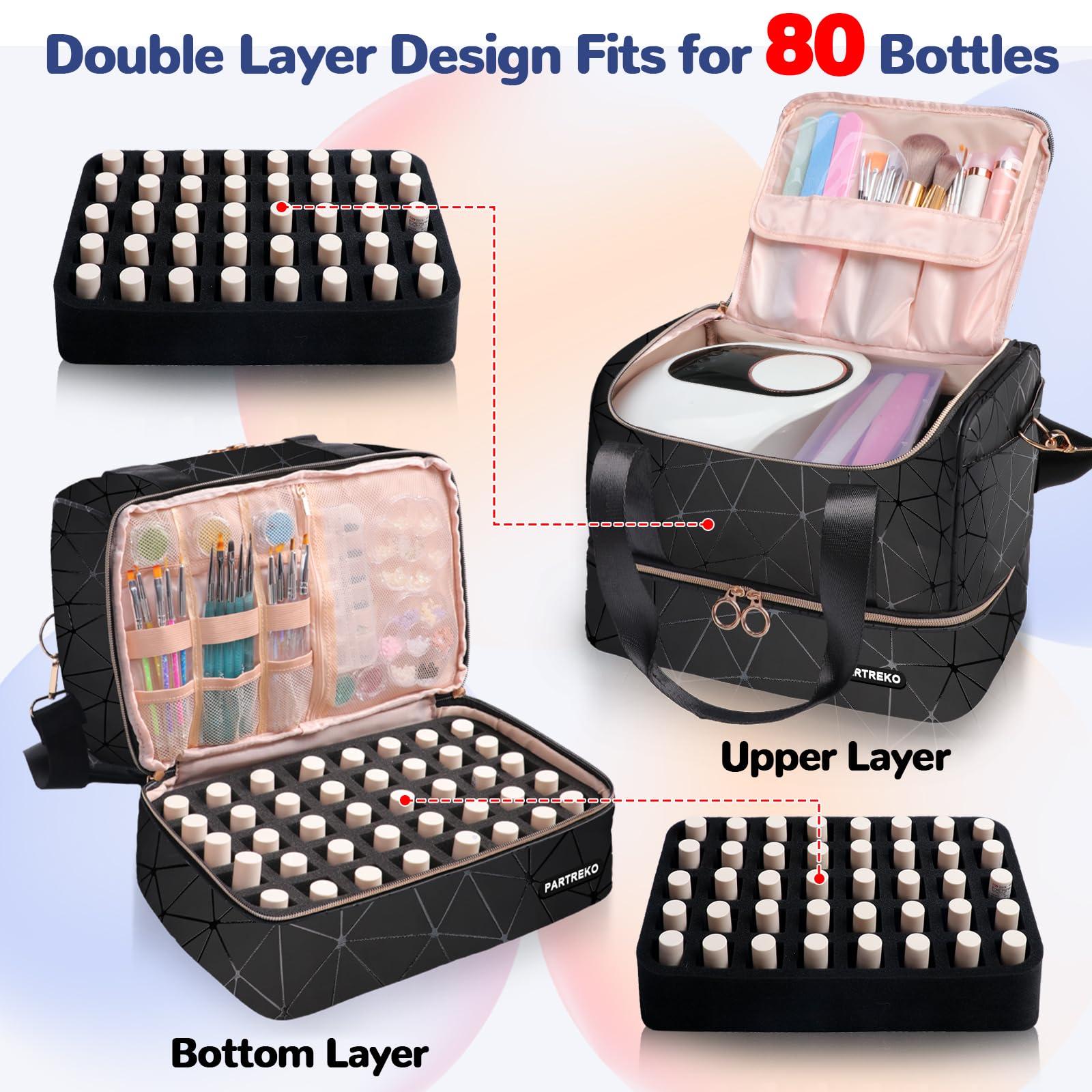 Partreko nail organizer curved opening for easy access to supplies.