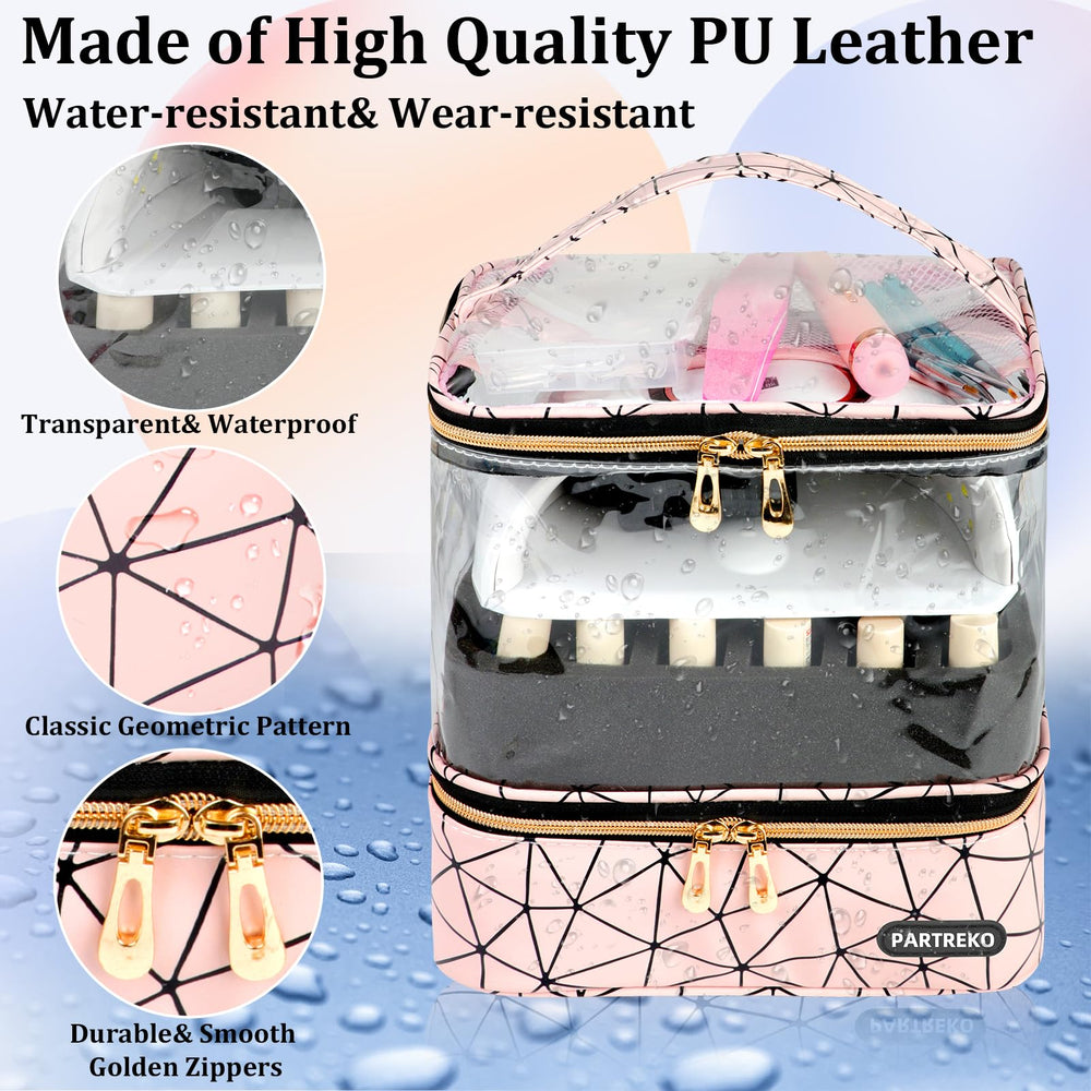 Partreko PU leather nail case exterior in pink emphasizes durable travel-ready design.