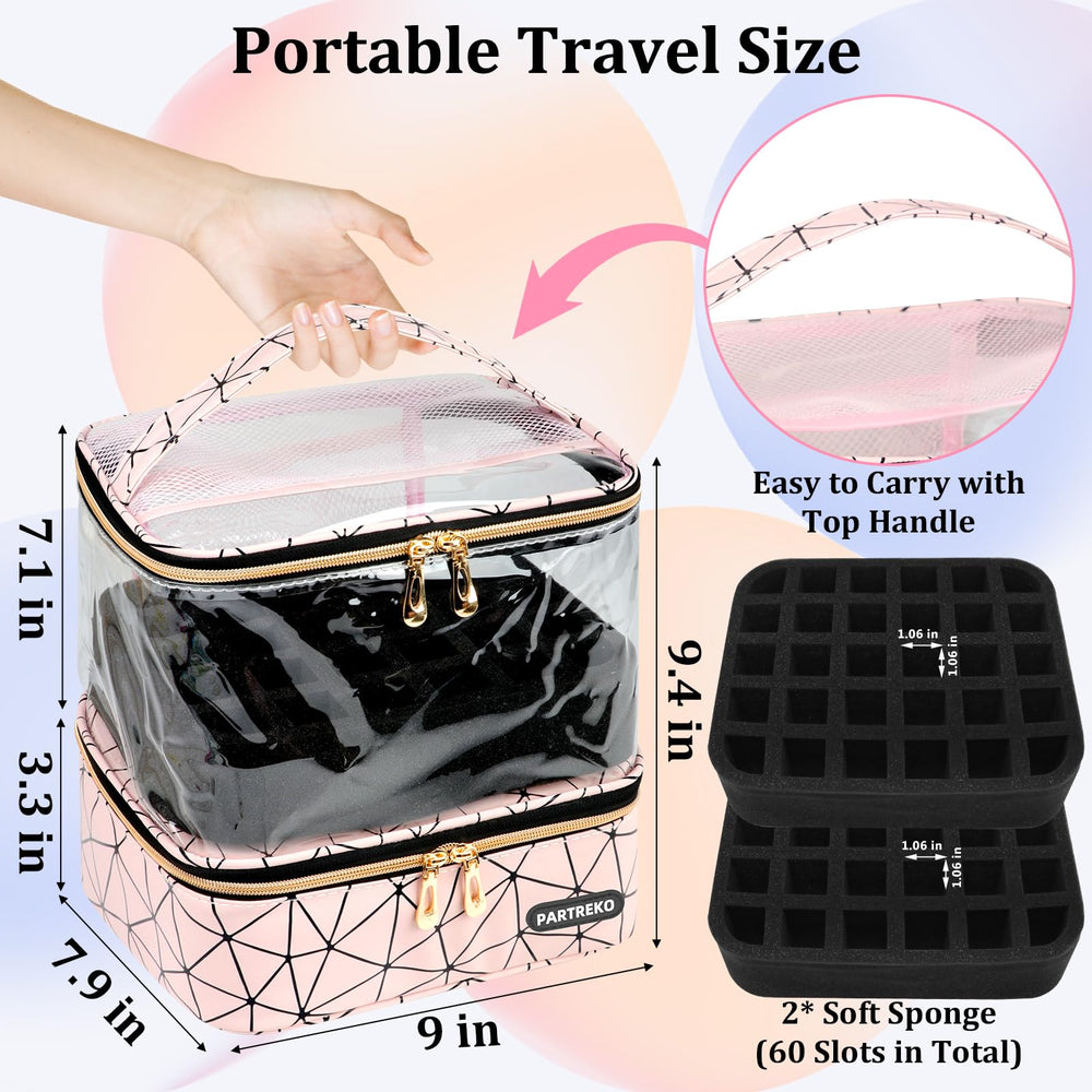 Partreko travel-friendly nail supplies bag pink supports on-the-go manicure essentials.