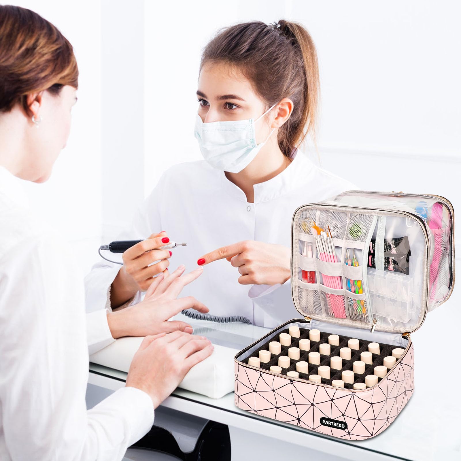 Partreko waterproof PU leather nail bag emphasizes sturdy exterior for daily use.