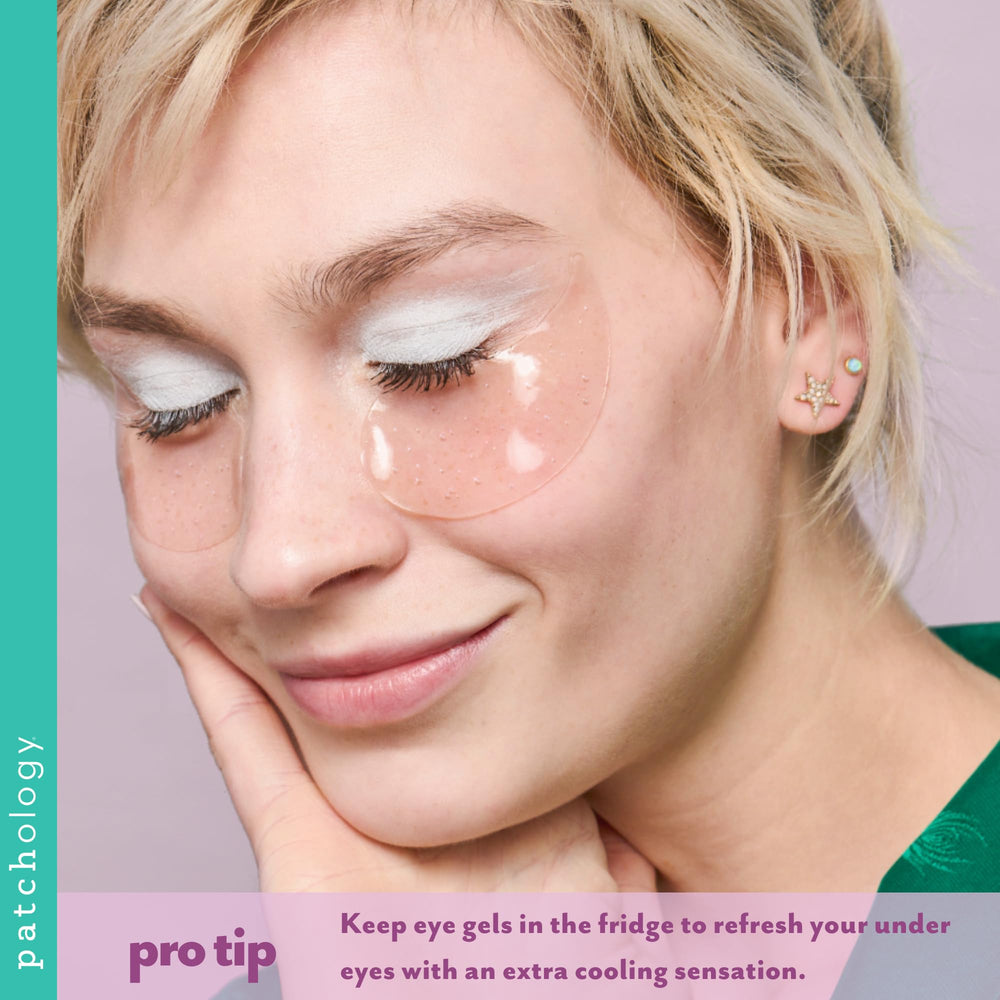 Patchology after-use massage helps serum absorption for a refreshed under-eye area.