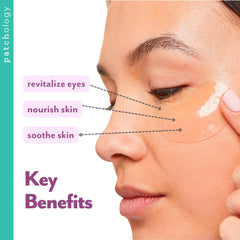 Patchology eye patches being applied under-eye demonstrates soothing cooling application.