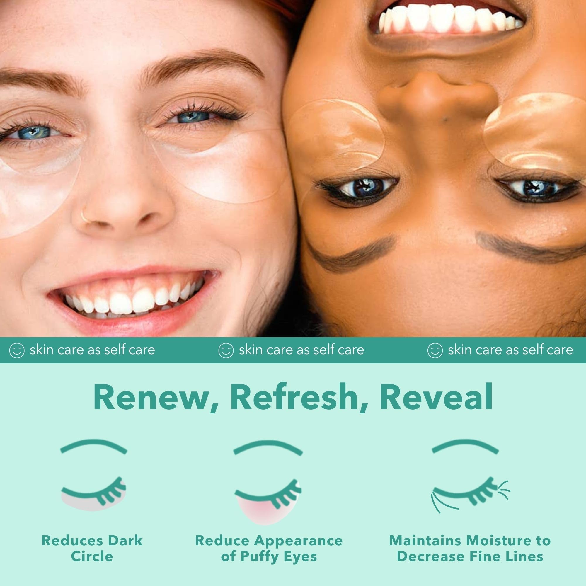 Patchology eye patches applied during routine for quick depuff and glow.