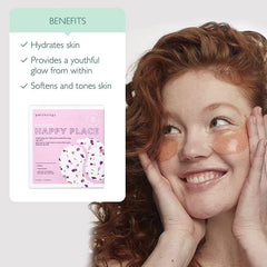 Patchology Happy Place under-eye patches close-up shows hibiscus infusion for brighter under-eye skin